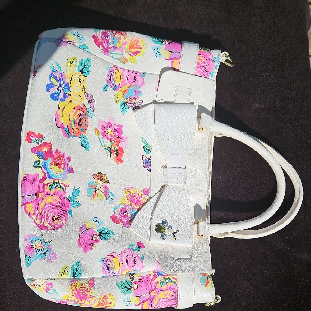 Betsey Johnson Floral Shoulder Bag with White Bow